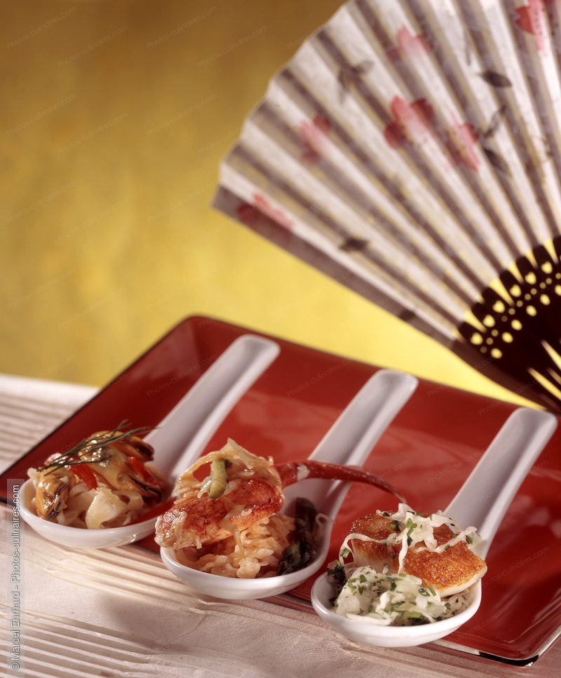 Coquilles St. Jacques, homard, moules sur choucroute - photo r&eacute;f&eacute;rence PC116.jpg