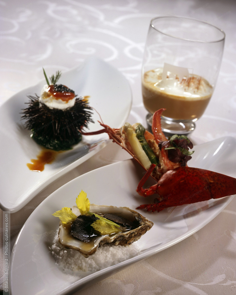 trilogie de fruits de mer et son &eacute;mulsion, - photo r&eacute;f&eacute;rence PO170.jpg